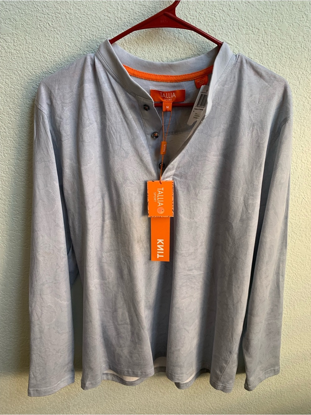 Nordstrom Long-Sleeve Light Gray Henley with Orange Trim